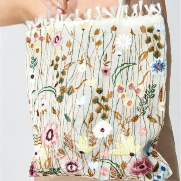 Zara Embroidered Floral Tote NWT - Picture 4 of 9